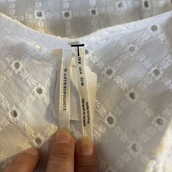 Anthropologie Thames Dress White Eyelet Cotton Womens 4 3/4 Sleeve Mini Boho - Picture 10 of 10